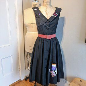 Vintage Dennis Goldsmith Handpainted Swing Button Dress 4 Belt Pinup